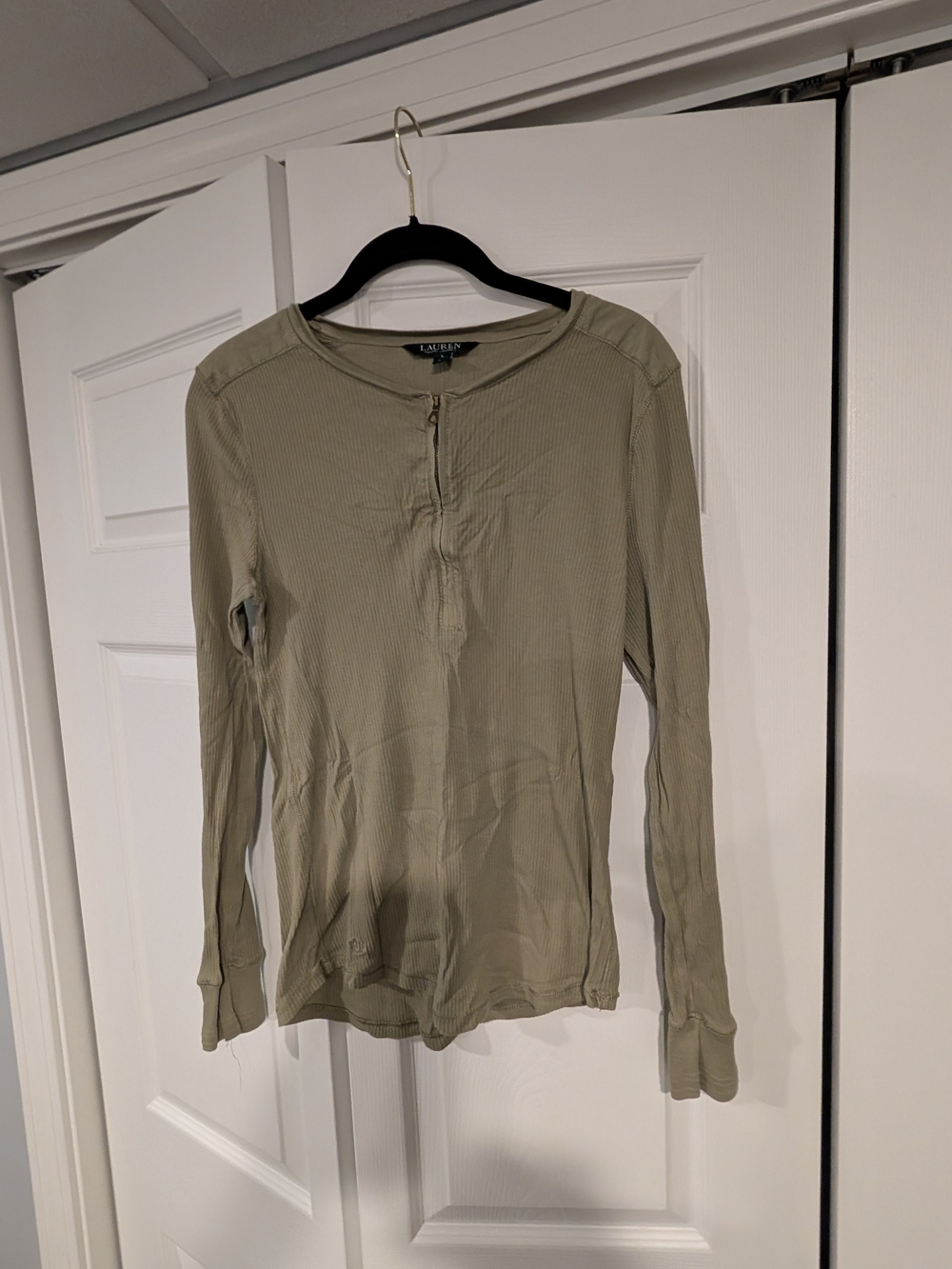 Lauren Ralph Lauren Sage Green Ribbed Knit Half Zip Top Size L